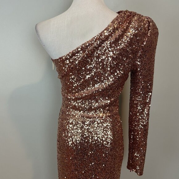 Bronx & Banco Gold Dress US Size 8 Sequin Jersey One Shoulder Goddess - Picture 9 of 16